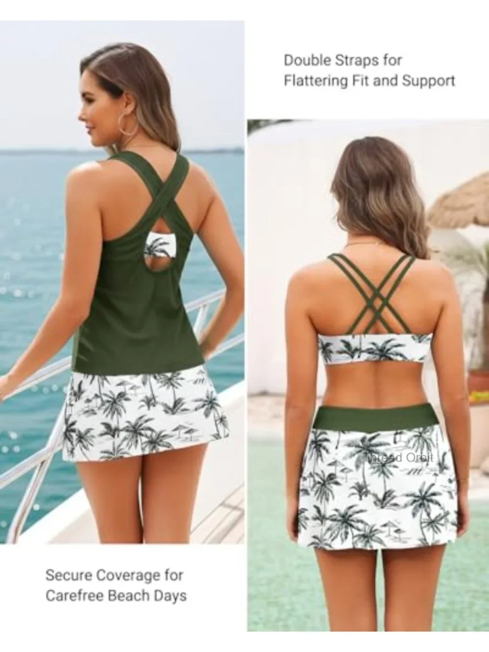Daci Womens 3 Piece Tankini Set with Skirt Tummy Control Swimsuits - Removable